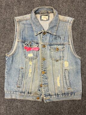 Forever 21 Patchwork Denim Vest Womens L Grunge Distressed